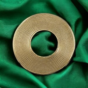 Vintage Circle Brooch Round Gold Tone Textured Record Estate Jewelry Retro Pin